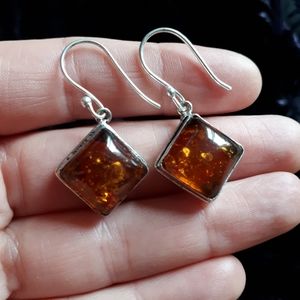 Square Amber Earrings